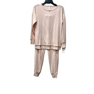 New Flora Nikrooz 2pc Pajama Set pink lace overlay on sleeves Size XS NWT